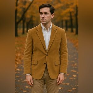 Lauren Ralph Lauren Corduroy Blazer Camel Tan Paisley Lined 2-Button 44R Y2K